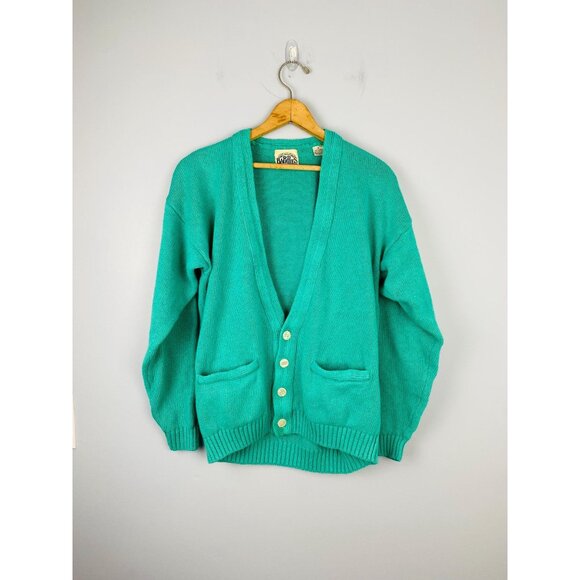 Vtg BD Baggies Linen Blend Teal Cardigan Sweater, Unisex Size Small, Oversized - Picture 1 of 8